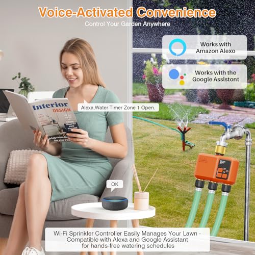 WiFi Sprinkler Timer 3 Zone, Smart Water Timer with Brass Inlet & Outlet - style: 3 Outlet- Brass