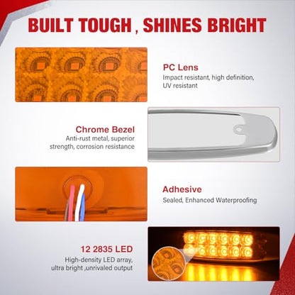 Nilight 6.3" Amber Rectangle Side Marker Light with High Low Strobe - color: Amber 6.3" 20Pcs