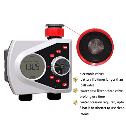 Dual Outlet Water Hose Timer, LCD Display, ECO Mode for Garden - style: 2 Outlet Timer
