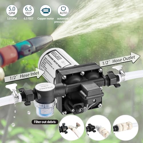 WASSERMANN RV Water Pumps Pressure Pump 115V AC with Pressure Switch, Self-priming Water Pump 5.0GPM 55PSI, Fresh Water Pump for RV Kitchen Barthroom Marine Yacht Garden Diaphragm Pump - color: White05