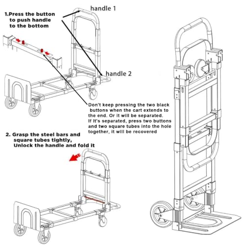 Suzhi Foldable Hand Truck Moving Dolly Cart with 4 Wheels, 500 Lbs Load,2 Straps, Pre-Assembled, Save Room, Easy Folding Dolly for Furniture, Appliances, Boxes, Warehouse & Office Transport - color: Silver
