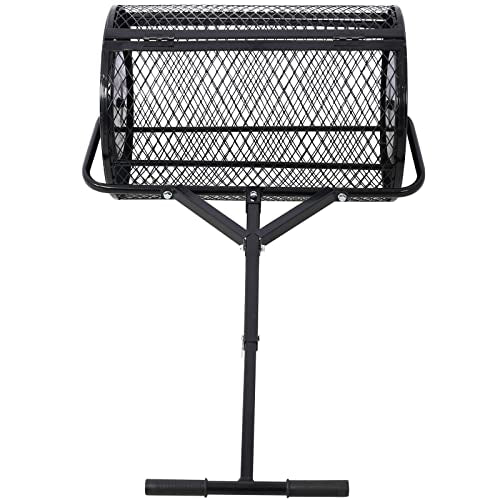 24" Peat Moss Spreader for Lawns Compost, Fertilizer, Topsoil, and Seed Spreader Roller, Heavy Duty Metal Mesh Lawn & Garden Drop Spreader, Adjustable Push T-Handle Manure Roller - size: 0.5" x 1" mesh