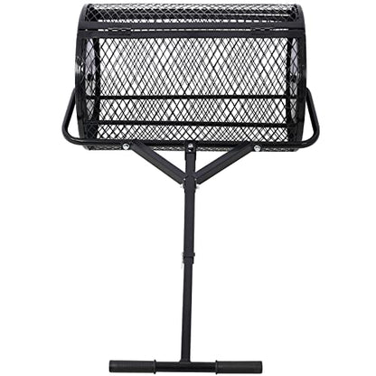 24" Peat Moss Spreader for Lawns Compost, Fertilizer, Topsoil, and Seed Spreader Roller, Heavy Duty Metal Mesh Lawn & Garden Drop Spreader, Adjustable Push T-Handle Manure Roller - size: 0.5" x 1" mesh