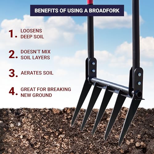 Bully Tools 5-Tine Broadfork, Fiberglass Handles, 56" 10-Gauge Steel Fork