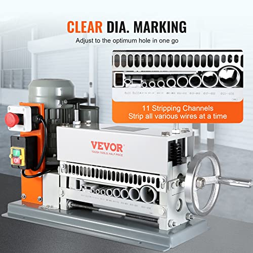 VEVOR Electric Wire Stripping Machine, 0.06''-1.42'' Automatic Wire Stripper Machine, 370 W, 88 ft/min Wire Stripper with An Extra Manual Crank, 11 Channels Electric Wire Stripper, Copper Stripper - style: Electric 370W