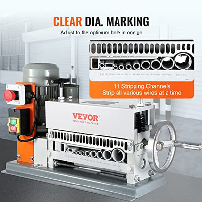VEVOR Electric Wire Stripping Machine, 0.06''-1.42'' Automatic Wire Stripper Machine, 370 W, 88 ft/min Wire Stripper with An Extra Manual Crank, 11 Channels Electric Wire Stripper, Copper Stripper - style: Electric 370W