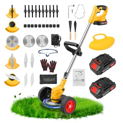 24V Electric Weed Wacker Edger Lawn Tool,2 2.0Ah Battery Powered Weed Eater - color: Cream