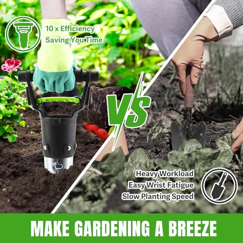 5 Inch Depth Bulb Planter Tool with Automatic Soil Release for Garden - color: Black & Green