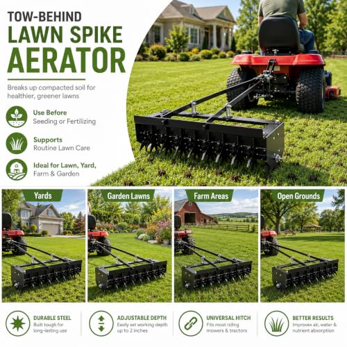 35-Inch Pull Behind Aerator, 8 Star Tines, 2.5-Inch Soil Depth