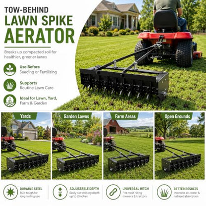 35-Inch Pull Behind Aerator, 8 Star Tines, 2.5-Inch Soil Depth