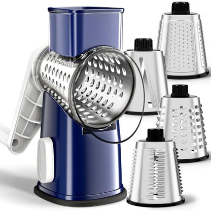 Weltonhm 4 in 1 Large Rotary Cheese Grater Hand Crank (Blue, 4 Graters) - color: Blue, size: 4 Graters