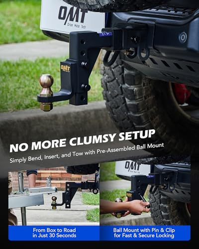 Orion Motor Tech Adjustable Trailer Hitch Ball Mount - 2" Receiver & Ball - size: 2" Receiver 9-1/2" Drop & 8-1/4" Rise