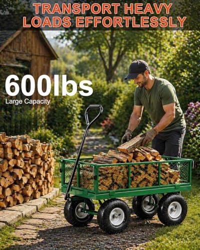 AAIN 600 lb Heavy-Duty Metal Garden Cart, Utility Wagon, 4 Cu. Ft.
