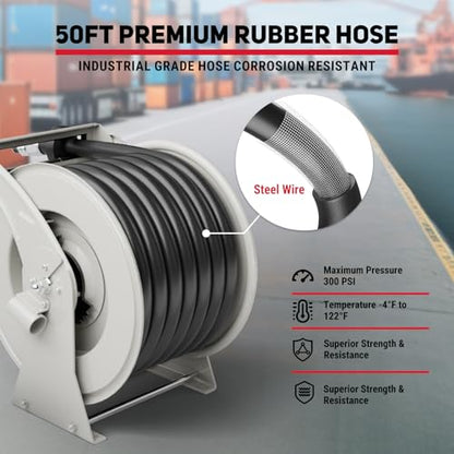 Diesel Fuel Hose Reel 1" x 50', Retractable with Nozzle - color: Silver, size: 1 inch 50FT