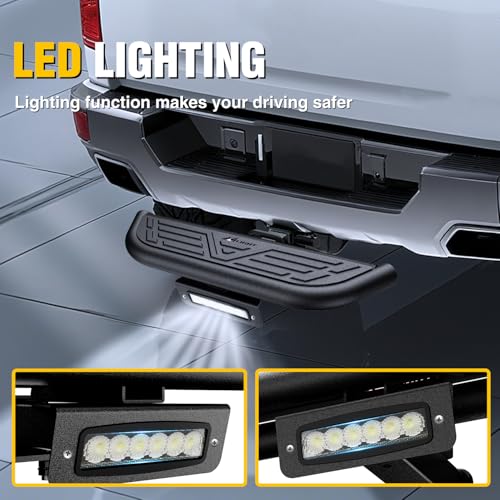 Nilight Aluminum Slip-Proof Nerf Steps 4Pcs Black for Pickup Trucks - color: Hitch Step w/Led Light