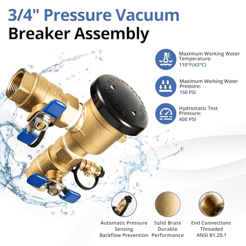 3/4 Inch Brass Backflow Preventer, Pressure Vacuum Breaker Assembly - size: 0.75 Inch