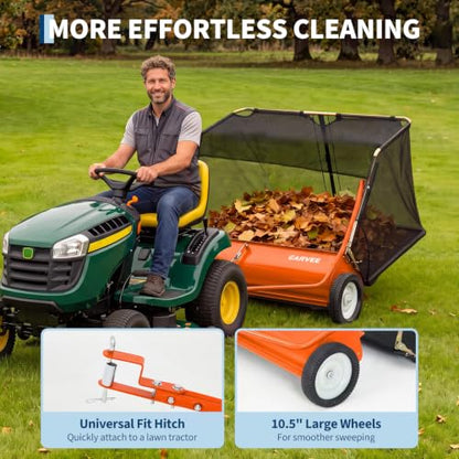 Garvee 52" Lawn Sweeper Tow Behind with 33.55 Cu. ft. Hopper - color: Orange, size: 52 Inch