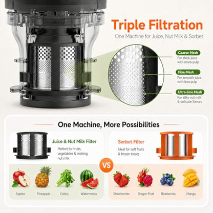 AMZCHEF Cold Press Juicer, 6.5" Whole Fruit Self-Feeding Slow Juicer - color: Black, size: 6.5 Inch