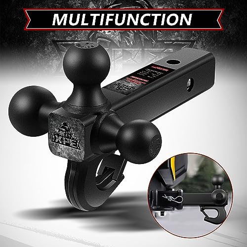 XPE Tri Ball Trailer Hitch Mount with Hook Fits 2 Inch Receiver Matte Black