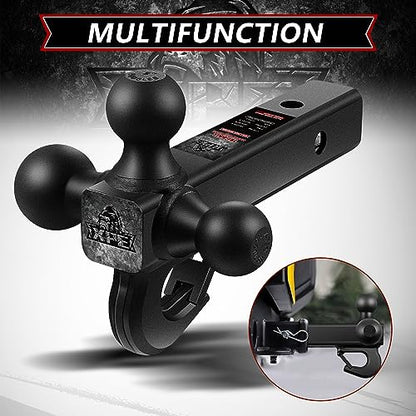 XPE Tri Ball Trailer Hitch Mount with Hook Fits 2 Inch Receiver Matte Black