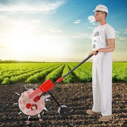 Hand-Push Roller Seeder Manual Seeder Machine Walk-Behind Row Crop Planter with 10 Seeding Nozzles Row Seeding Sowing Depth 1.38-3.07in, Planting Spacing 6.3in Precision Garden Seeder for 3-15mm Seeds - style: #1 - 10 Seeding Nozzles
