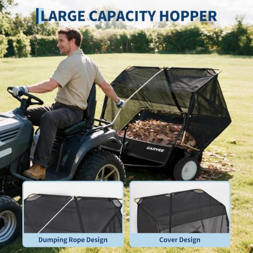 Garvee 48" Lawn Sweeper Tow Behind with 15.89 Cu. ft. Hopper - color: Black, size: 48 Inch