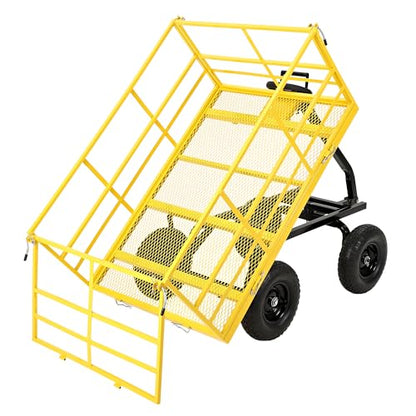 Garvee 1500 LB Garden Dump Cart, Heavy Duty Metal Utility Wagon ATV Trailer - color: Yellow, size: 1500 Lbs Dump