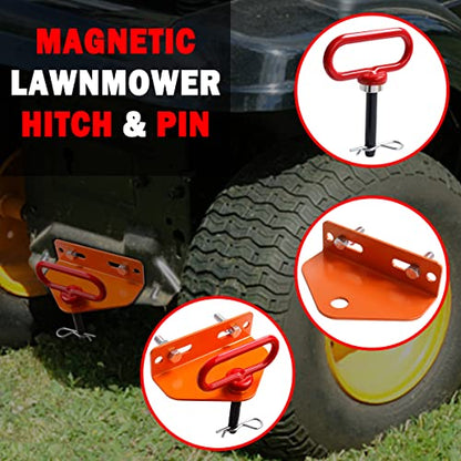 Universal Heavy Duty Zero Turn Mower Trailer Hitch with Magnetic Hitch Pin - color: Red+Orange