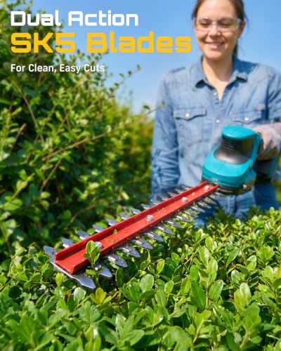 Seesii 2-in-1 20V Cordless Hedge Trimmer 12" & Grass Shear, 2 Batteries - color: Blue