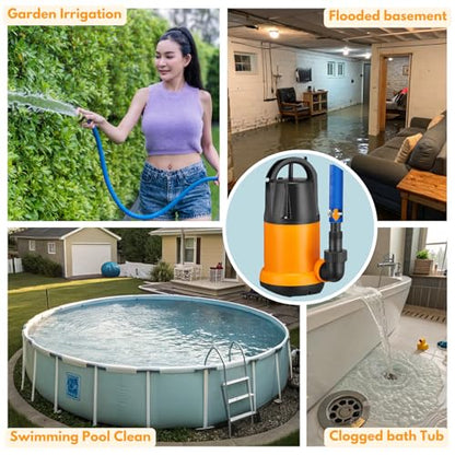 Sump Pump Submersible With 25Ft. Hose, Submersible Pump, 25Ft Cord, 4000GPH