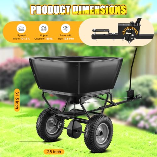 Pull Behind Broadcast Spreader, Fertilizer Spreaders for Lawn Seed Spreader