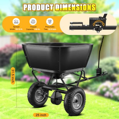 Pull Behind Broadcast Spreader, Fertilizer Spreaders for Lawn Seed Spreader