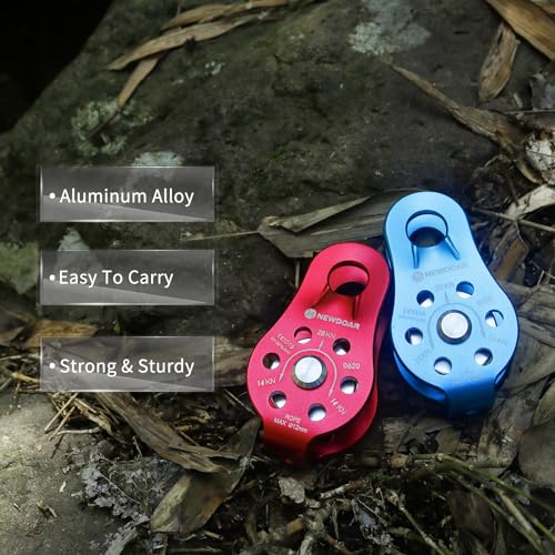 NewDoar Fixed Plate Micro Pulley,28KN CE Certified General Purpose Small Aluminum Rope Pulleys for Climbing/Aloft Work/Rappelling/Rescue Etc - color: One Unit (28KN Pulley Red)