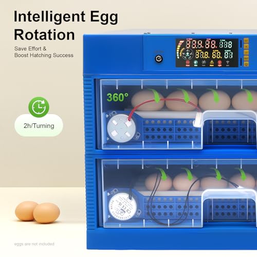 128 Eggs Incubator, Fully Automatic Egg Hatcher with LED Display & Automatic Egg Turning, Digital Poultry Hatcher for Chicken, Duck, Goose, Quail, Peacock Eggs (128) - size: 128