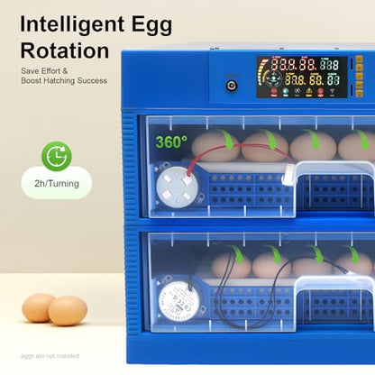 128 Eggs Incubator, Fully Automatic Egg Hatcher with LED Display & Automatic Egg Turning, Digital Poultry Hatcher for Chicken, Duck, Goose, Quail, Peacock Eggs (128) - size: 128