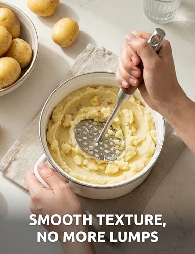 DUGATO Potato Masher, Stainless Steel Masher Tool with Wood Handle