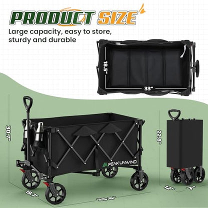 Wagons Carts Foldable,Collapsible Wagon with Wheels,450LBS Heavy Duty Beach Wagon Cart,Lightweight Portable Folding Utility Wagon Cart with Cup Holders for Camping, Garden, Sports, Grocery pcs - color: Black