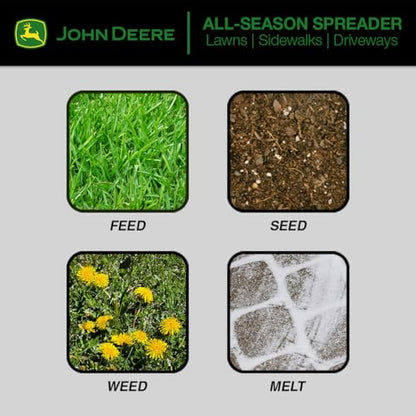 John Deere Push Broadcast Spreader for Seed, Fertilizer & Ice Melt, 60 lb Capacity Walk-Behind Lawn Spreader with Pneumatic Tires