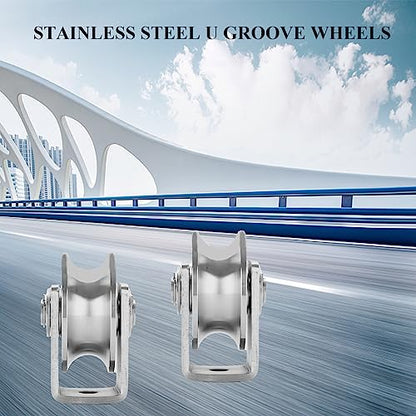 Stainless Steel U Groove Wheel Heavy Duty Caster Rigid Track Wheel Pulley Sliding Gate Rollers with Bracket for Sliding Gate, Rolling Gate, Inverted Track, Industrial Machines - size: 2pc 2inU