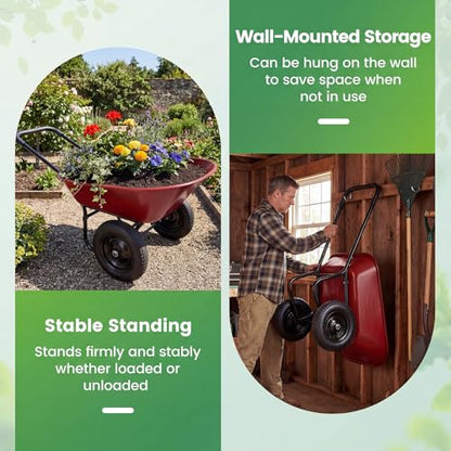 S AFSTAR Wheelbarrow Cart, Heavy Duty Garden Cart with Two 14-inch Pneumatic Tires, Utility Cart for Outdoor Lawn Yard Farm Ranch (Red) - color: Red