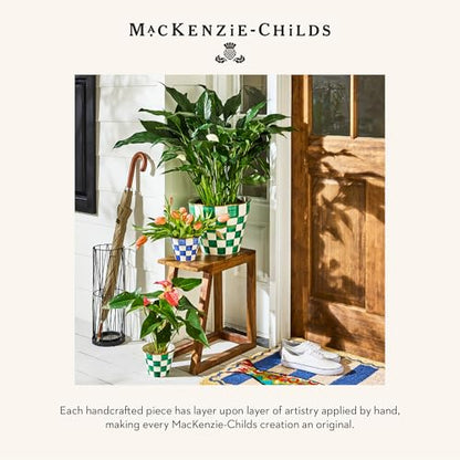 MACKENZIE-CHILDS Enamel Flowerpot, Green-and-White Emerald Check