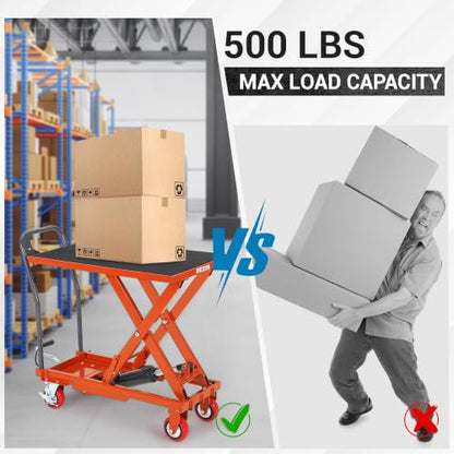 Hydraulic Lift Table Cart, 500Lbs Capacity 28.5" Lift Height - color: Orange
