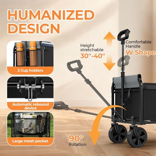 3-in-1 Portable Collapsible Wagon Cart with Removable Side - size: 120L