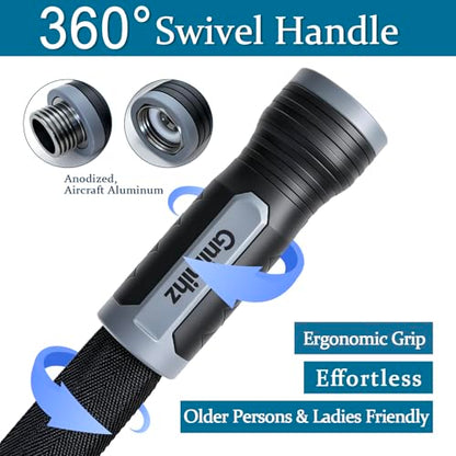 Garden Hose 50 ft, Made of TPE (BetterThan PVC/Hybrid Polymer), Lightweight yet Durable Water Hose with Ergonomic Grip, Drinking Water Safe Material, All-Weather, 3/4" GHT Fittings - color: Black, size: SwivelHandle 50ft