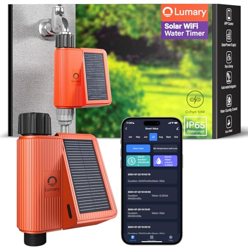 Lumary Smart Solar WiFi Sprinkler Timer with Flow Monitor, No Need Hub