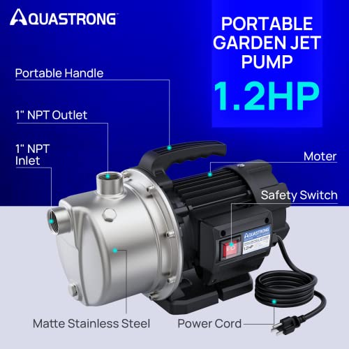 Aquastrong 115V Shallow Well Garden Pump, Stainless Steel, 1210 GPH, Water Transfer Draining Irrigation Sprinkler Pump, for Lawn,Garden,1.2 HP Portable - color: 1.2 Hp Portable