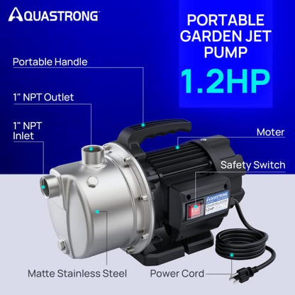 Aquastrong 115V Shallow Well Garden Pump, Stainless Steel, 1210 GPH, Water Transfer Draining Irrigation Sprinkler Pump, for Lawn,Garden,1.2 HP Portable - color: 1.2 Hp Portable