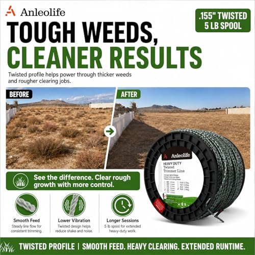 Anleolife .155" 3-Layer Twisted Heavy Duty Trimmer Line, 759ft 5 lb - color: 5-lb Twisted .155