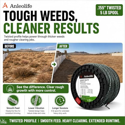 Anleolife .155" 3-Layer Twisted Heavy Duty Trimmer Line, 759ft 5 lb - color: 5-lb Twisted .155