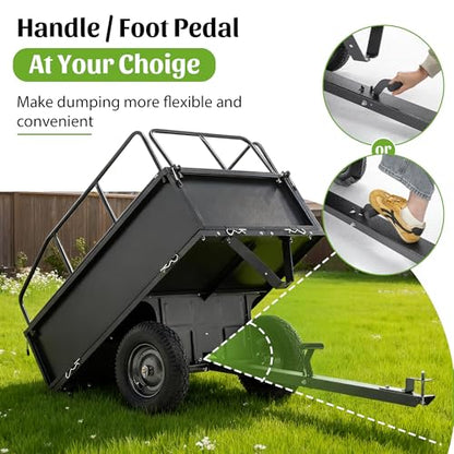 600LBS Heavy Duty Steel Dump Cart Trailer, 17 Cu.Ft. Tow Behind Hauling & Dumping Wagon for ATV, Lawn Tractor and Garden with 16" Tires